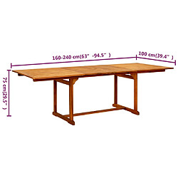 vidaXL Table à dîner de jardin (160-240)x100x75cm Bois d'acacia massif pas cher