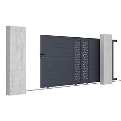 Avis Vente-Unique Portail coulissant aluminium semi plein à motifs L416 x H180 cm anthracite GREGOR