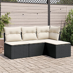 vidaXL Salon de jardin 4 pcs avec coussins noir résine tressée 