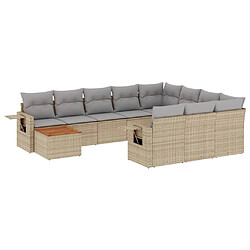 vidaXL Salon de jardin 11 pcs avec coussins beige résine tressée