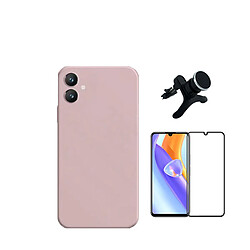 Kit de film en verre trempé de la couverture en 5D + boîtier en silicone liquide + porte-voiture renforcé Phonecare pour Samsung Galaxy A05 - rose