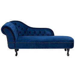 Beliani Méridienne Chesterfield en velours bleu côté gauche NIMES