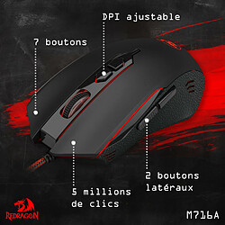 Souris Gamer Redragon INQUISITOR2 (M716A) 6 boutons, 7200 DPI, optique, filaire USB, rétroéclairage LED, macros