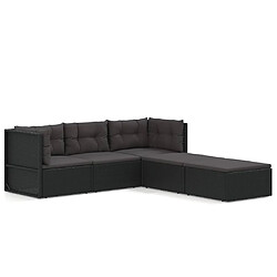 vidaXL Salon de jardin 5 pcs avec coussins Noir Résine tressée