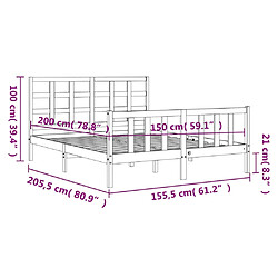 vidaXL Cadre de lit avec tête de lit king size bois massif pas cher