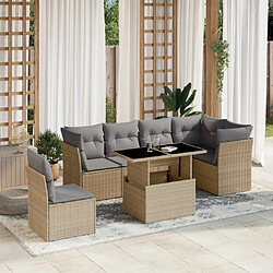 vidaXL Salon de jardin avec coussins 7 pcs beige résine tressée