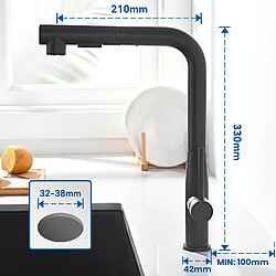 Acheter Auralum MAX Évier Cuisine 1 Bac 60*44*20CM,inox 304,à Encastrer/sous-plan avec Panier Drainage,Noir+Robinet Cuisine avec Douchette Extractible,Noir