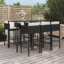 Maison Chic Ensemble de bar de jardin 7 pcs et coussins,Table + chaises + coussins d'extérieur noir poly rotin -GKD505903