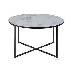 Toilinux Table basse ronde en verre effet marbre - Diam. 80 cm - Blanc et Noir