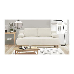 Banquette convertible 3 places MIKA - Tissu Bouclette beige - Coffre de rangement - L 192 x H 84 x P 93 cm