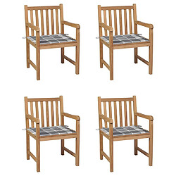 Maison Chic Lot de 4 Chaises de jardin,Fauteuil d'extérieur et coussins à carreaux gris Teck solide -MN89359