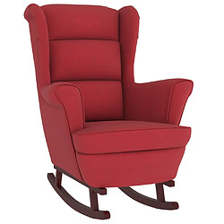 vidaXL Fauteuil à bascule pieds en bois d'hévéa Rouge bordeaux Velours