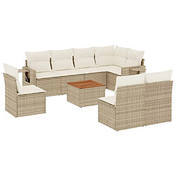 vidaXL Salon de jardin avec coussins 9 pcs beige résine tressée