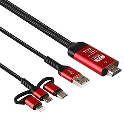 Wewoo Cable 3 en 1 micro USB + câble HDTV HDMI / USB-C / Type-C + Lightning 8 broches vers HDMI (rouge)