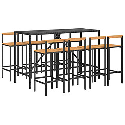 Avis Maison Chic Table de bar et chaises d'extérieur 9 pcs,Ensemble de bar de jardin pour relax noir poly rotin/bois massif acacia -GKD506635