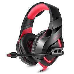 General Casque de jeu avec son surround, micro antibruit, microphone rétractable à isolation acoustique, compatible avec PS4 PS5 Xbox One PC portable, casque supra-auriculaire avec lumière LED RVB(rouge) 