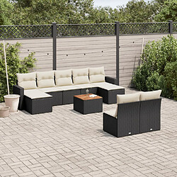 vidaXL Salon de jardin 10 pcs avec coussins noir résine tressée 