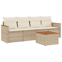 Maison Chic Salon de jardin avec coussins 5 pcs, Ensemble Tables et chaises de jardin,, Ensemble Tables et chaises de jardin, beige résine tressée -GKD272578