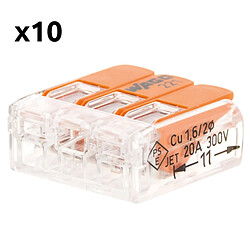 Lot de 10 bornes de raccordement S221 Compact - Connexion rapide - 3 conducteurs avec leviers 4mm² - orange - Wago