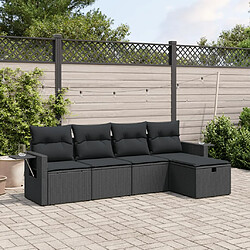 vidaXL Salon de jardin 5 pcs avec coussins noir résine tressée