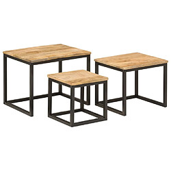 Maison Chic Lot de 3 Tables basses gigognes pour salon | Table à café bois massif de manguier et fer -GKD25627