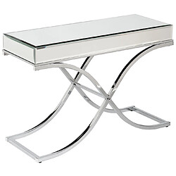 Vivenla Console design plateau et contour en miroir avec un piètement croisée en acier inoxydable poli L. 120 x P. 40 x H. 76 cm collection NOVE