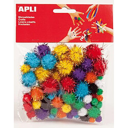 APLI Sachet de 78 pompons brillants couleurs assorties