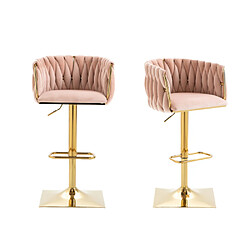 ComfortXL Tabouret de bar moderne en velours rose, réglable en hauteur, lot de 2