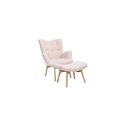 Miliboo Fauteuil design scandinave et son repose pied rose poudré et bois clair BRISTOL