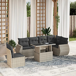 vidaXL Salon de jardin avec coussins 7 pcs gris clair résine tressée