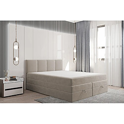 Avis TRADA Lit adulte rembourré PRADO avec rangement et matelas ressorts ensachés 200x200 beige