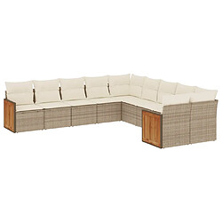 vidaXL Salon de jardin avec coussins 10 pcs beige résine tressée