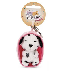 NICI Peluche Porte-Cles 8 Cm - Chien Tachete Noir Et Blanc Endormi