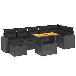 vidaXL Salon de jardin 8 pcs avec coussins noir résine tressée