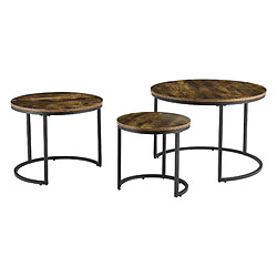 Avis Lot de 3 tables basses gigognes Arvidsjaur Effet bois foncé Rondes [en.casa]