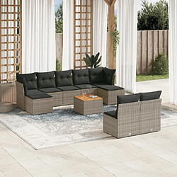 vidaXL Salon de jardin avec coussins 10 pcs gris résine tressée