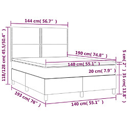 vidaXL Sommier à lattes de lit et matelas et LED Gris foncé 140x190 cm pas cher