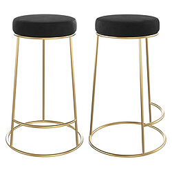 Rendez Vous Deco Tabouret de bar mi-hauteur Kendal en velours noir 63 cm (lot de 2)