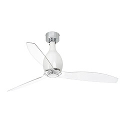 Faro Barcelona Ventilateur de plafond blanc brillant et transparent avec moteur à courant continu intelligent - Télécommande incluse