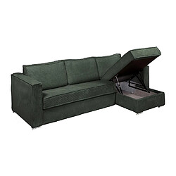 Acheter Vente-Unique Canapé d'angle convertible express et réversible en velours côtelé vert - Couchage 140 cm - Matelas 14 cm LORETO