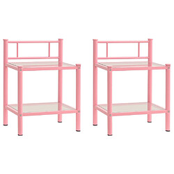 vidaXL Tables de chevet 2 pcs Rose et transparent Métal et verre