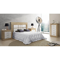 Pegane Ensemble chambre à coucher, tête de lit + 2 tables chevets + chiffonnier coloris chêne cambrian, blanc