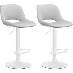 Decoshop26 Tabourets de bar chaises haute x2 avec repose-pieds en velours gris clair piètement métallique blanc 10_0004089 