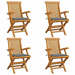 Maison Chic Lot de 4 Chaises de jardin,Fauteuil d'extérieur avec coussins gris Bois de teck massif -MN55852