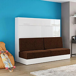 Avis Inside 75 Armoire lit escamotable VERTIGO SOFA façade blanc brillant canapé marron couchage 160*200 cm