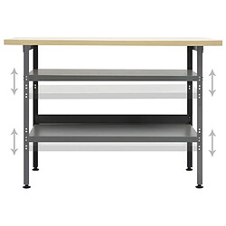 Helloshop26 Etabli table de travail poste de travail stockage rangement d'outils banc d'outils avec 2 etagères garage atelier 120 cm acier gris 02_0003676 pas cher