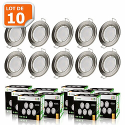 Lampesecoenergie LOT DE 10 SPOT LED ENCASTRABLE COMPLETE RONDE FIXE ALU BROSSE eq. 50W BLANC NEUTRE