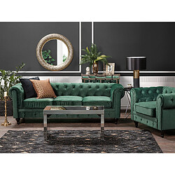 Beliani Ensemble canapé et fauteuil en velours vert 4 places CHESTERFIELD