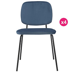 Lot de 4 Chaises Repas en Velours Bleu Lide KosyForm