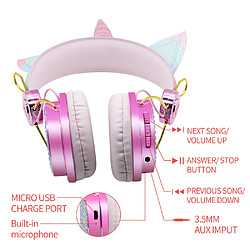 Universal Casque sans fil pour enfants Casque de dessin animé Licorne Casque avec microphone Filles Gamers Casque filaire Casque Bluetooth Cadeau | pas cher